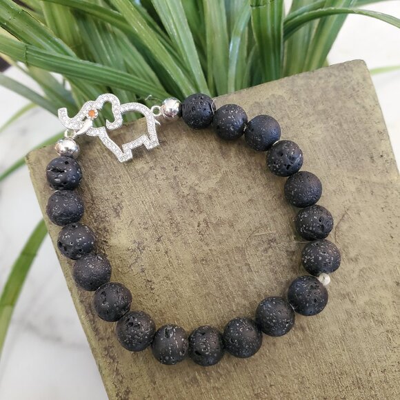 Elephant  Lava Rock Stretch Bracelet - Picture 1 of 11